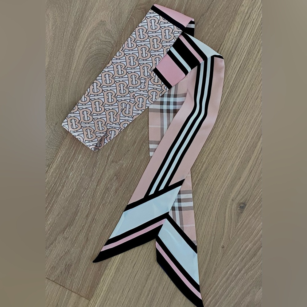 ! AUTHENTIC PINK WOMEN’S BURBERRY SILK SCARF  72” LONG  3” WIDE  NEW  NEVER WORN